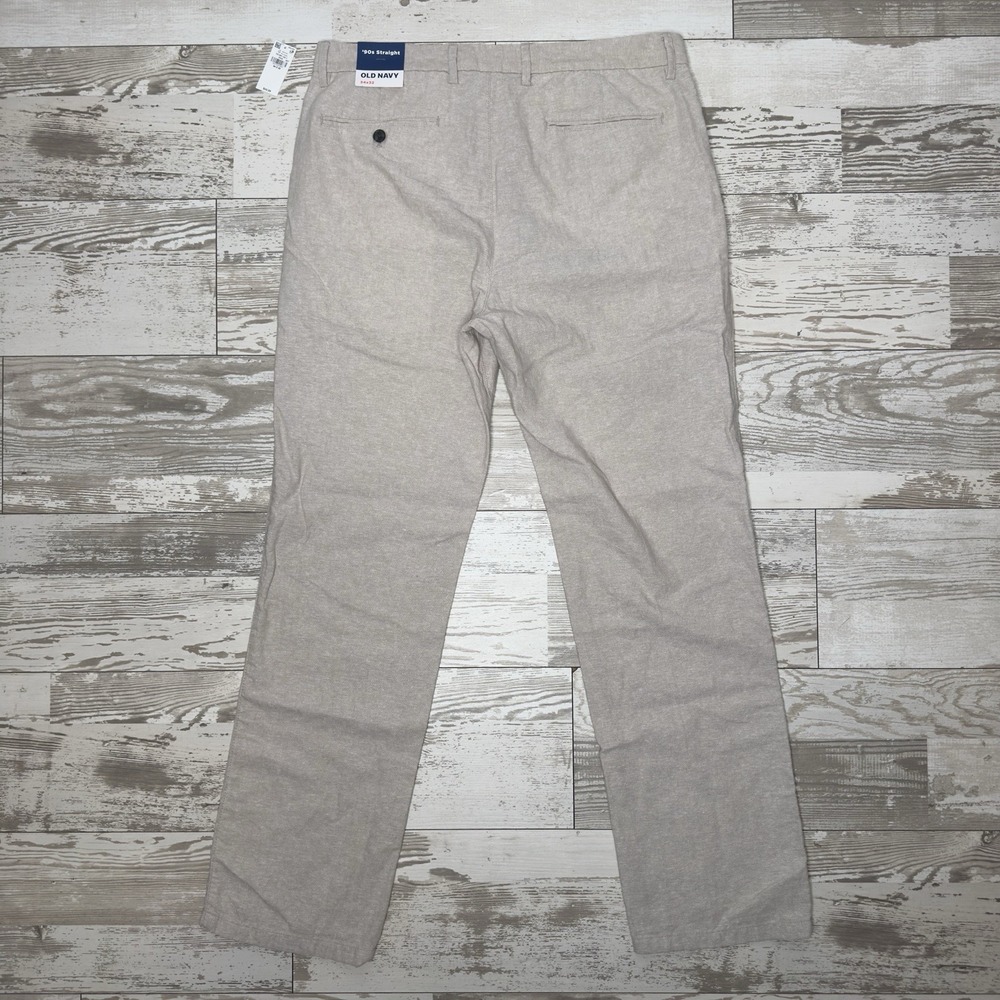 Old Navy Pants Mens 34x32 Beige 90s Straight Linen Blend Chino New Flat Front - Picture 9 of 12